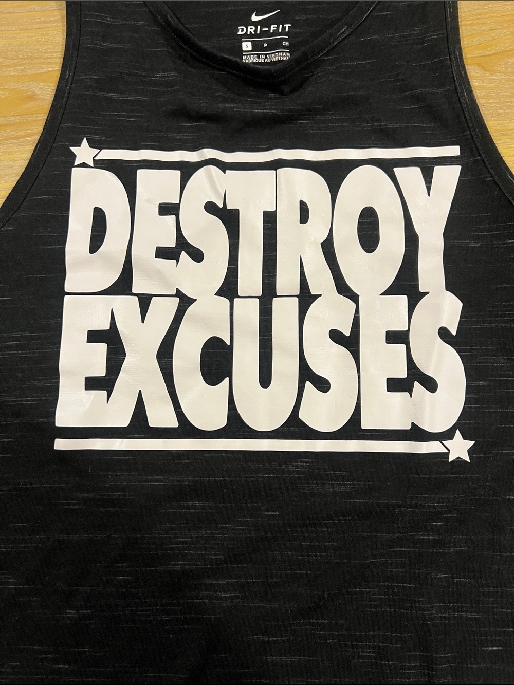 Nike Black Tank Top with White "DESTROY EXCUSES" Graphic - Picture 3 of 3